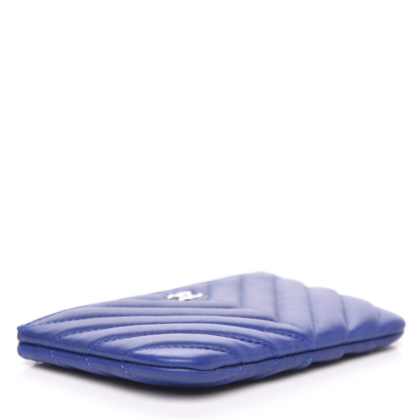 Lambskin Chevron Quilted Small Cosmetic Case Blue