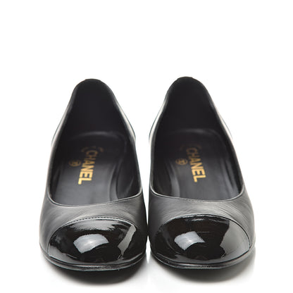 Chanel Lambskin Patent Cap Toe Low Heel Chain Pumps 36 Black 2 of 15