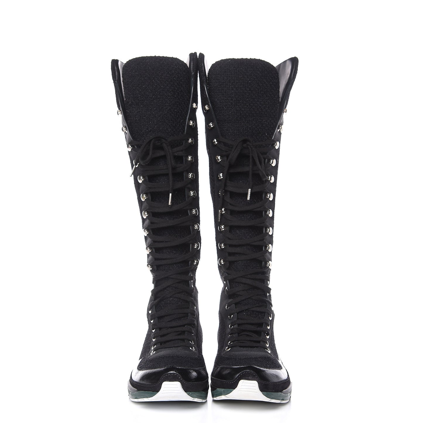 Tweed Patent Calfskin Sneaker High Boots 40.5 Black