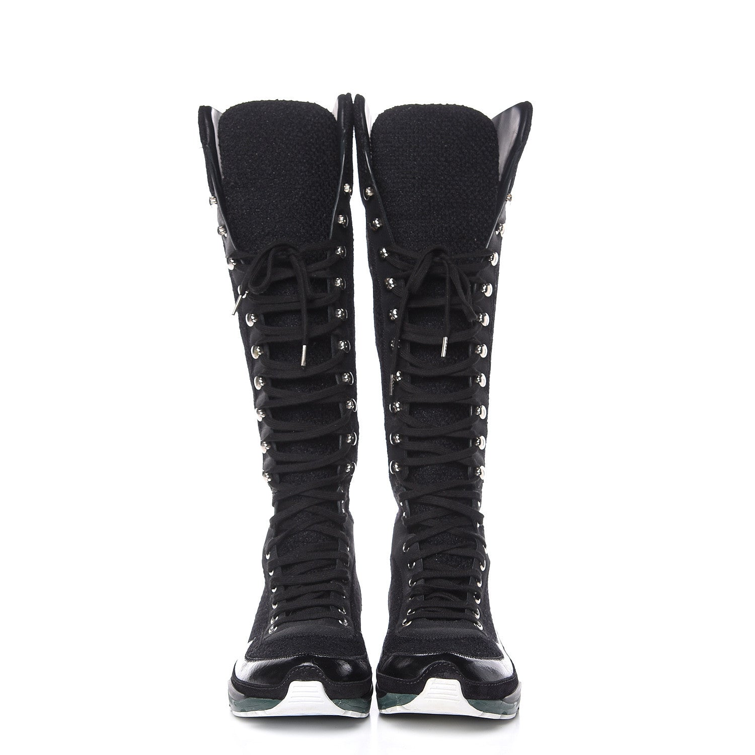Chanel Tweed Patent Calfskin Sneaker High Boots 40.5 Black 2 of 11