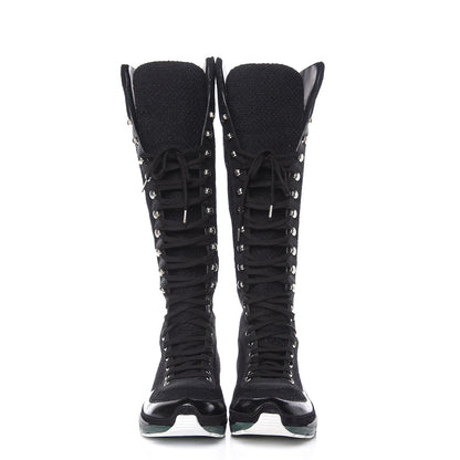 Chanel Tweed Patent Calfskin Sneaker High Boots 40.5 Black 2 of 11