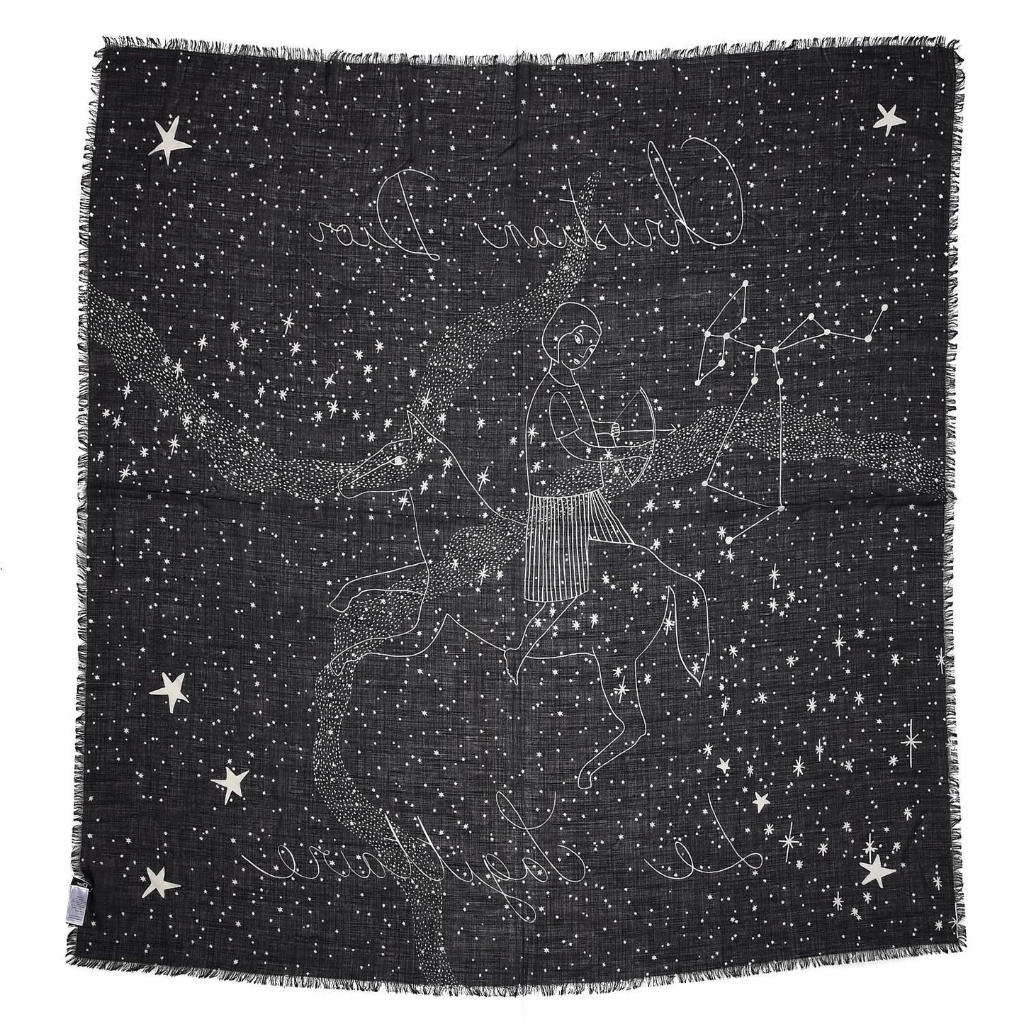 Wool Silk Astrological Sagittarius Constellation Scarf Stole Black