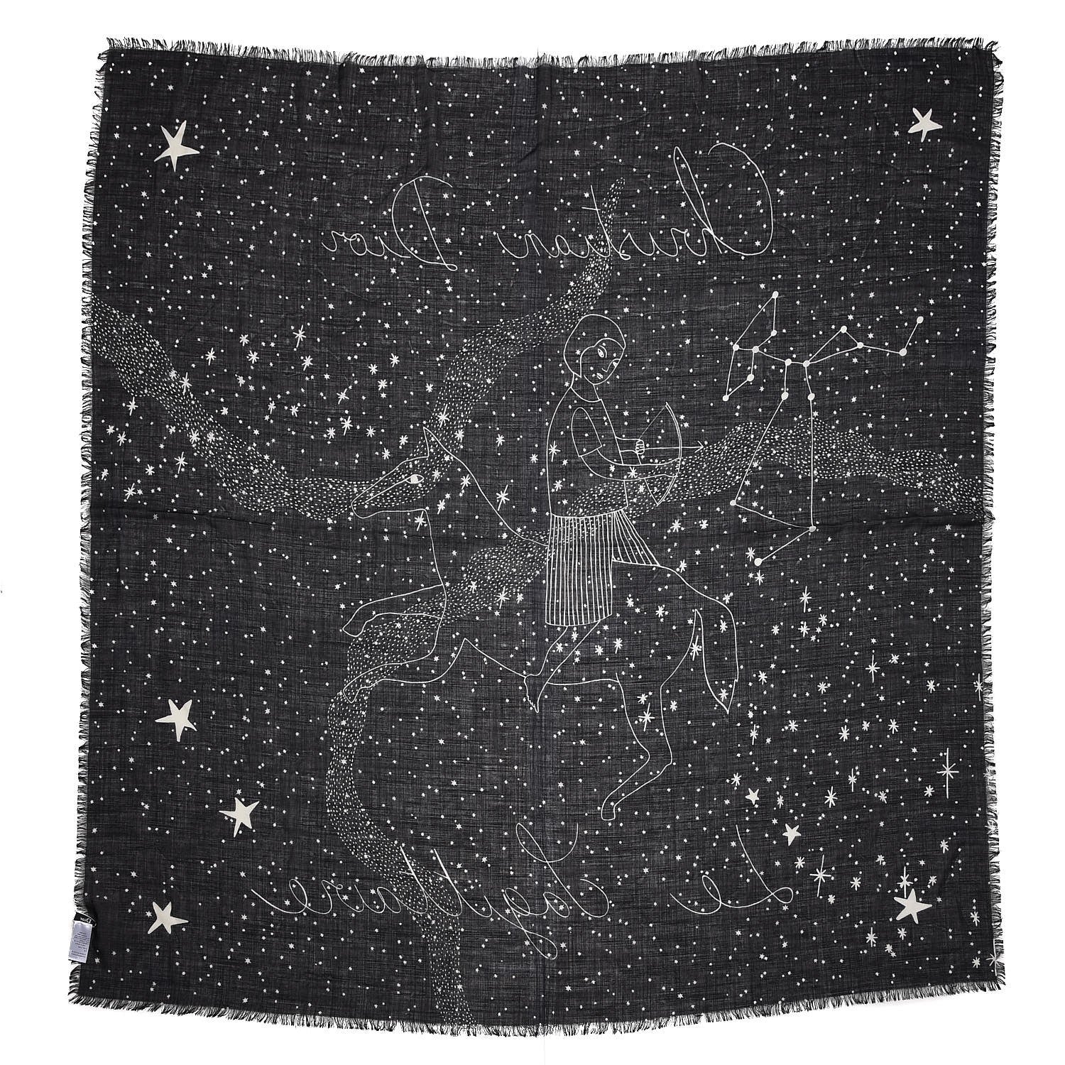 Christian Dior Wool Silk Astrological Sagittarius Constellation Scarf Stole Black 8 of 9