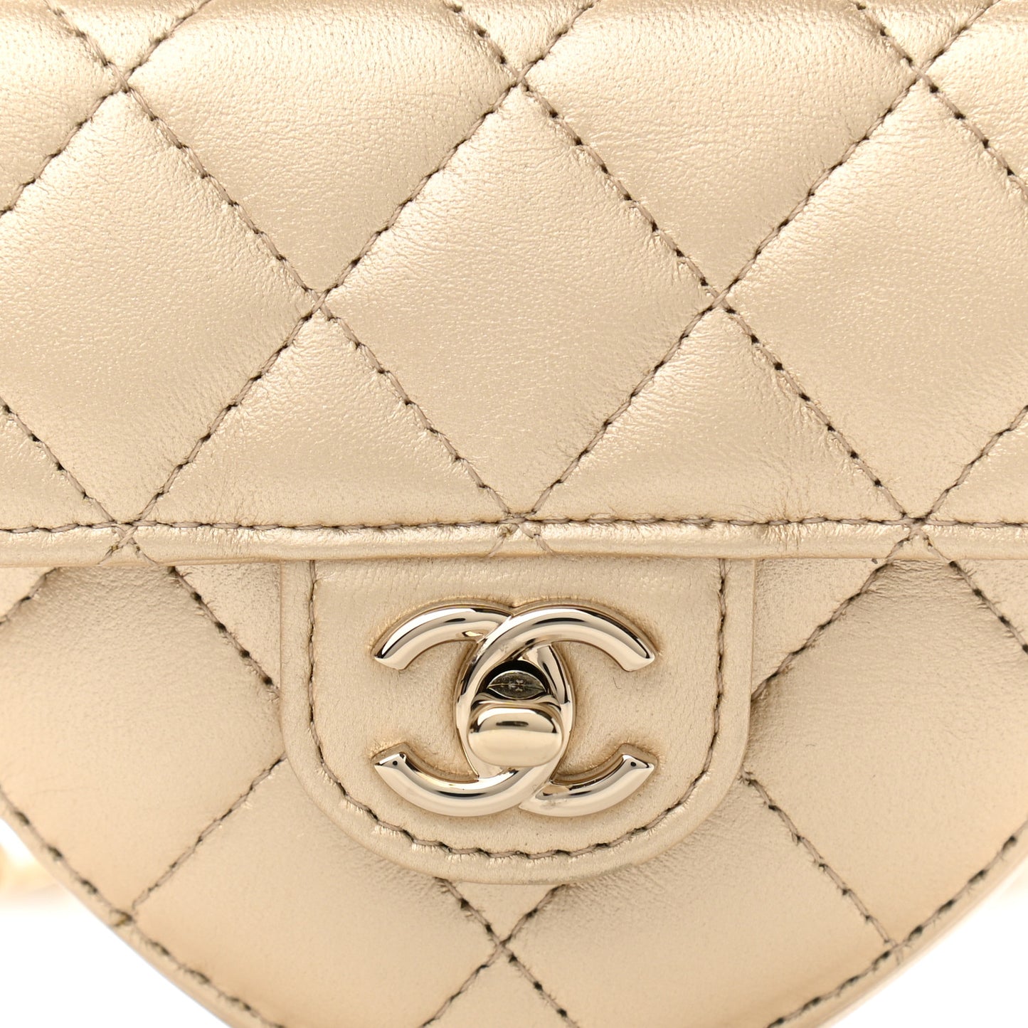 Metallic Lambskin Quilted CC In Love Heart Waist Belt Bag With Chain Gold