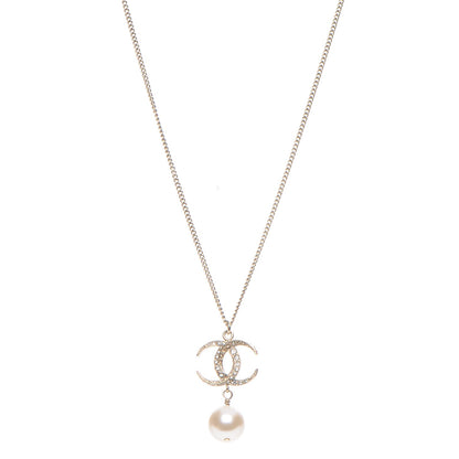Chanel Pearl Crystal CC Drop Necklace Gold 1 of 5