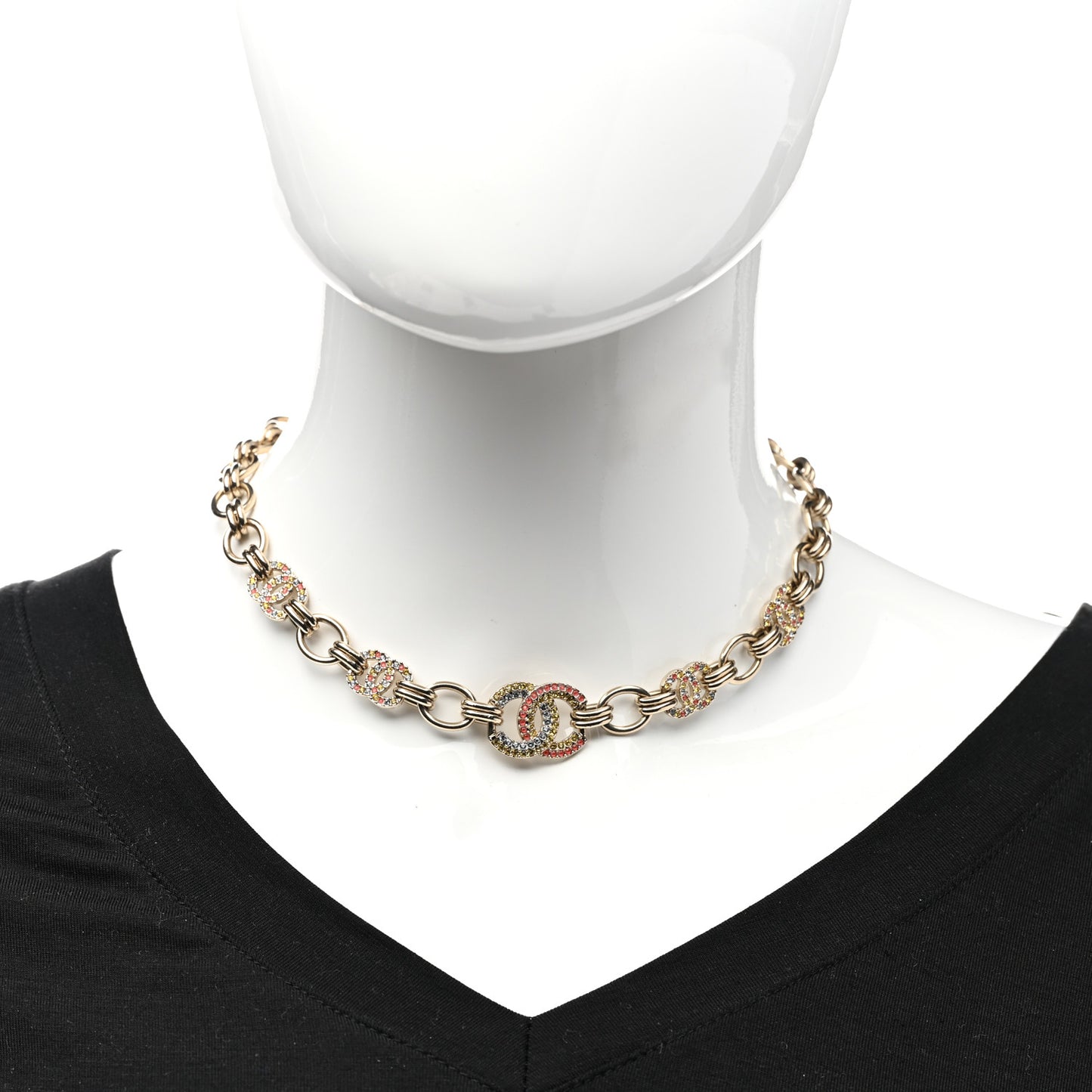 Crystal Chain CC Choker Necklace Gold Multicolor