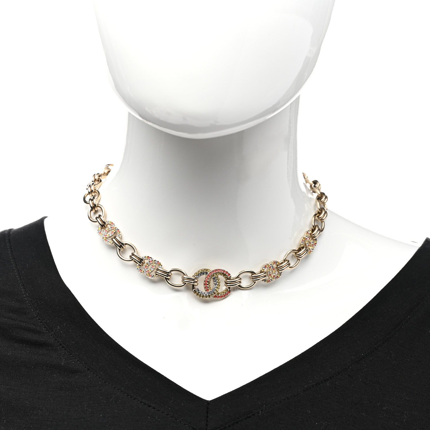 Chanel Crystal Chain CC Choker Necklace Gold Multicolor 2 of 6