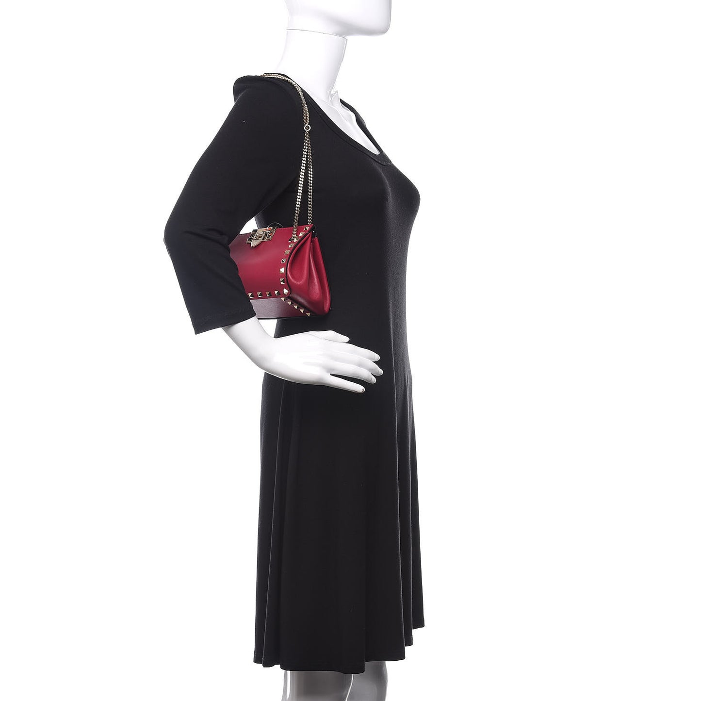 Vitello Rockstud Mini Chain Shoulder Bag Raspberry