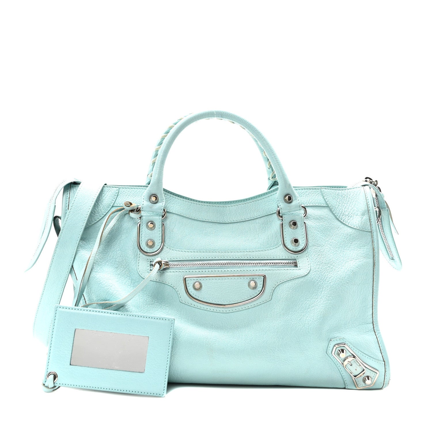 Balenciaga Chevre Silver Metallic Edge Hardware City Bleu Maldives 3 of 10