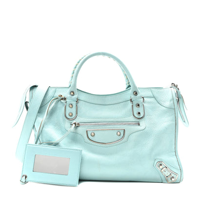 Balenciaga Chevre Silver Metallic Edge Hardware City Bleu Maldives 3 of 10