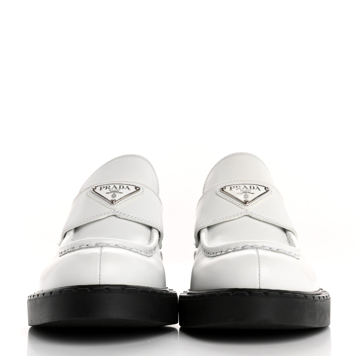 Brushed Calfskin Metal Triangle Logo 20mm Loafers 39.5 White