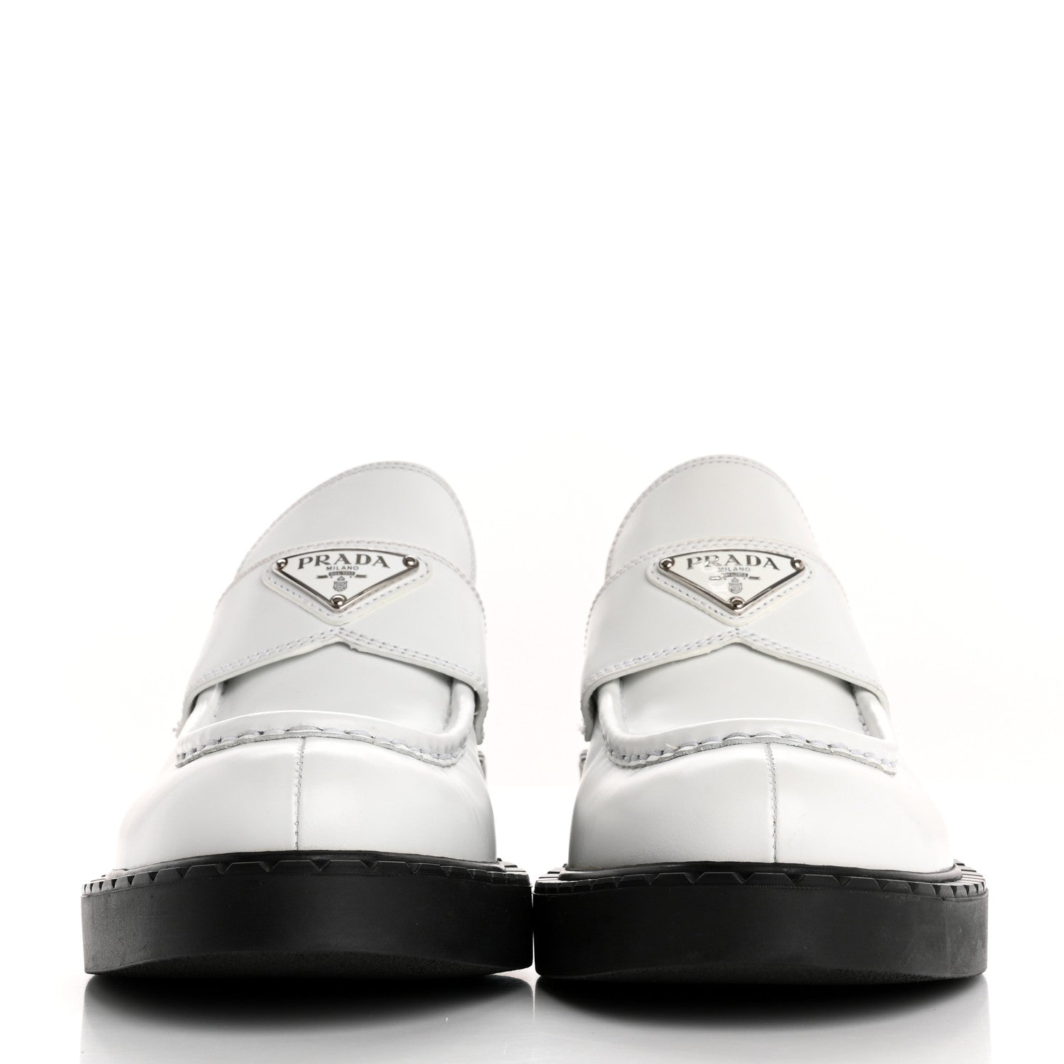 Prada Brushed Calfskin Metal Triangle Logo 20mm Loafers 39.5 White 2 of 13