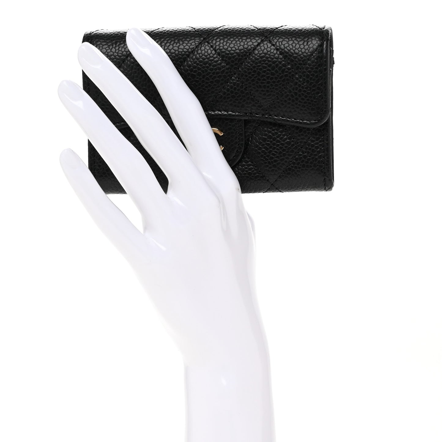 Caviar Quilted Flap Card Holder Wallet Black