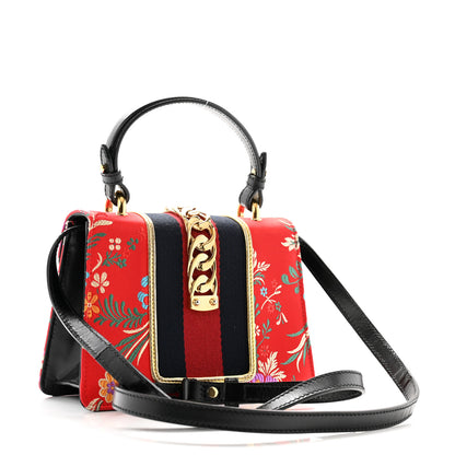 Gucci Jacquard Floral Mini Sylvie Top Handle Bag Red Multicolor Black 3 of 12