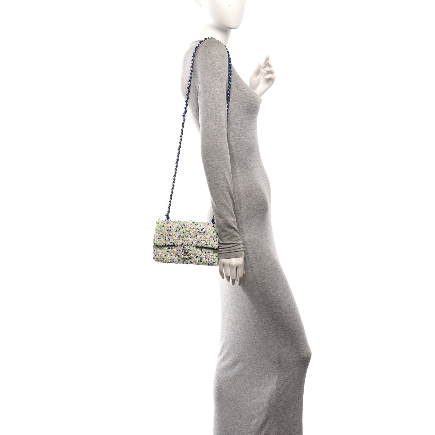 Chanel Tweed Quilted Mini Rectangular Flap White Blue Green 2 of 10