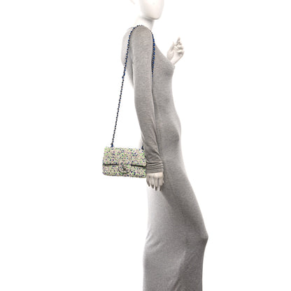 Chanel Tweed Quilted Mini Rectangular Flap White Blue Green 2 of 10