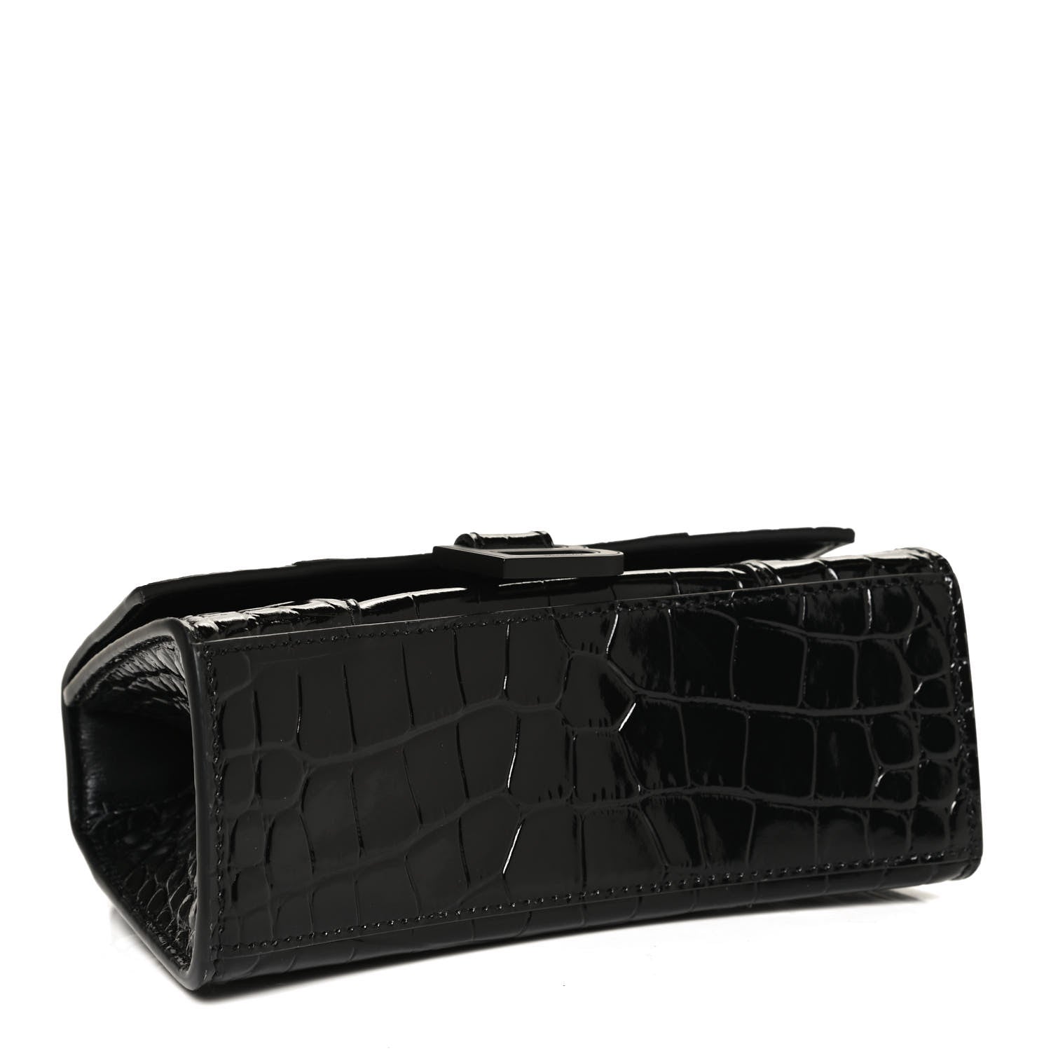 Balenciaga Shiny Calfskin Monochrome Crocodile Embossed Hourglass Top Handle Bag XS Black 4 of 11