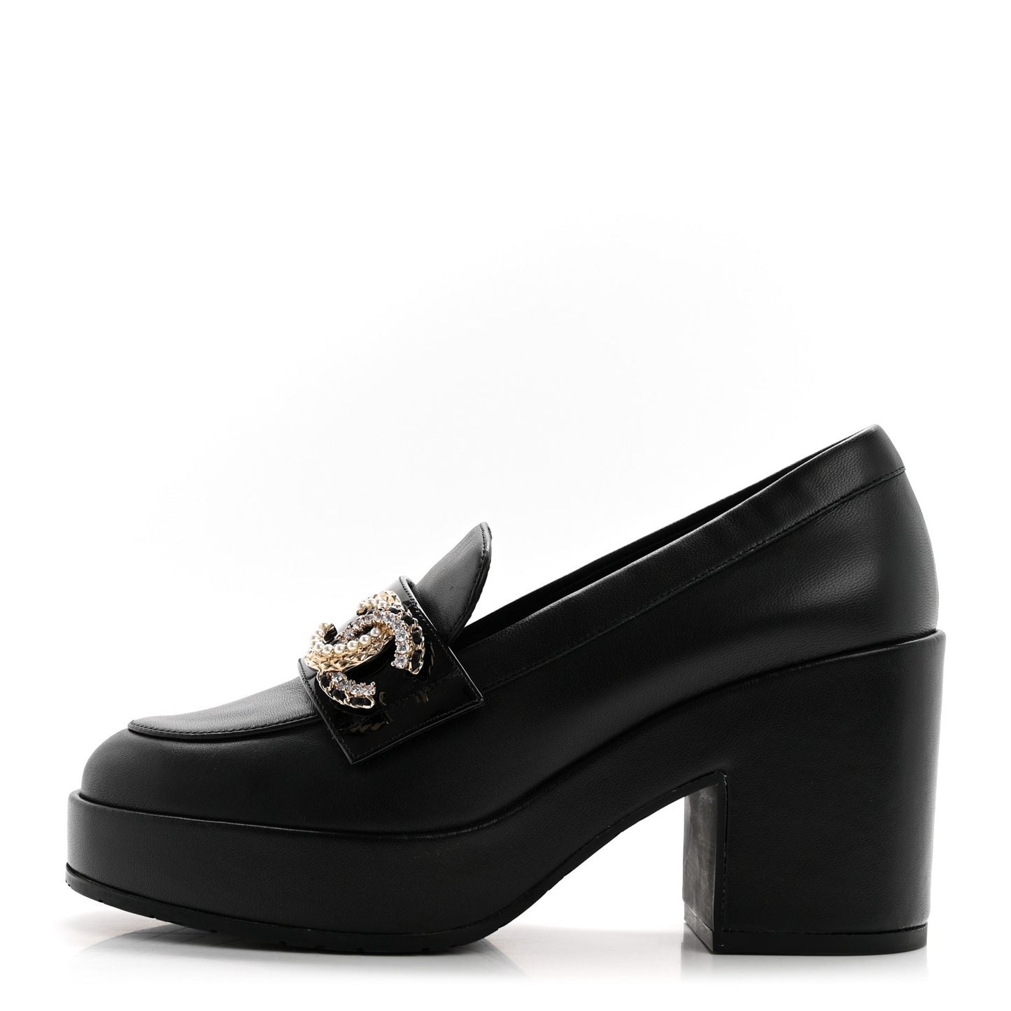 Lambskin Pearl Crystal Quilted CC Loafers 36 Black