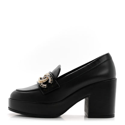 Chanel Lambskin Pearl Crystal Quilted CC Loafers 36 Black 1 of 9