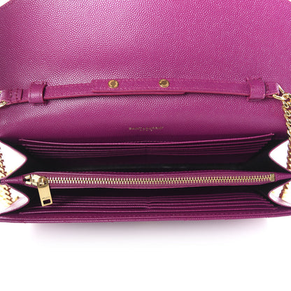 Saint Laurent Grain De Poudre Matelasse Chevron Monogram Chain Wallet Dark Grape 5 of 13