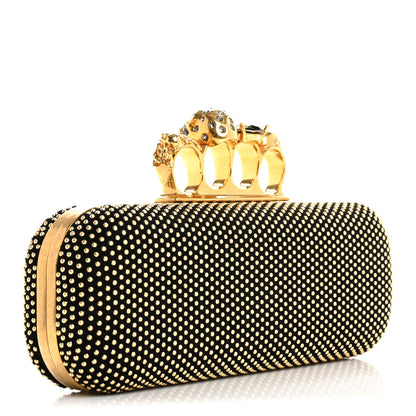 Alexander McQueen Suede Studded Skull Knuckle Box Clutch Black Gold 3 of 10