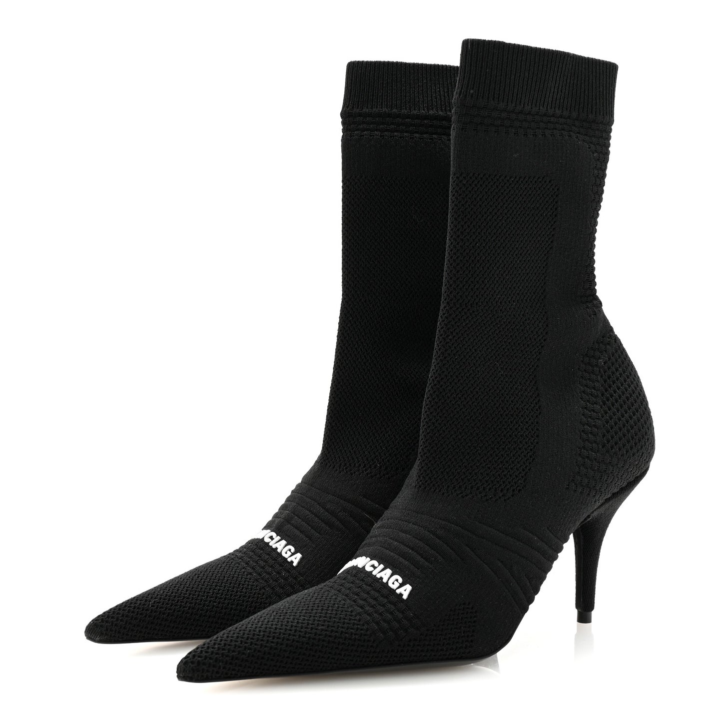 Textured Recycled Knit Logo Extreme Pointed Toe Knife 2.0 Booties 36 Black