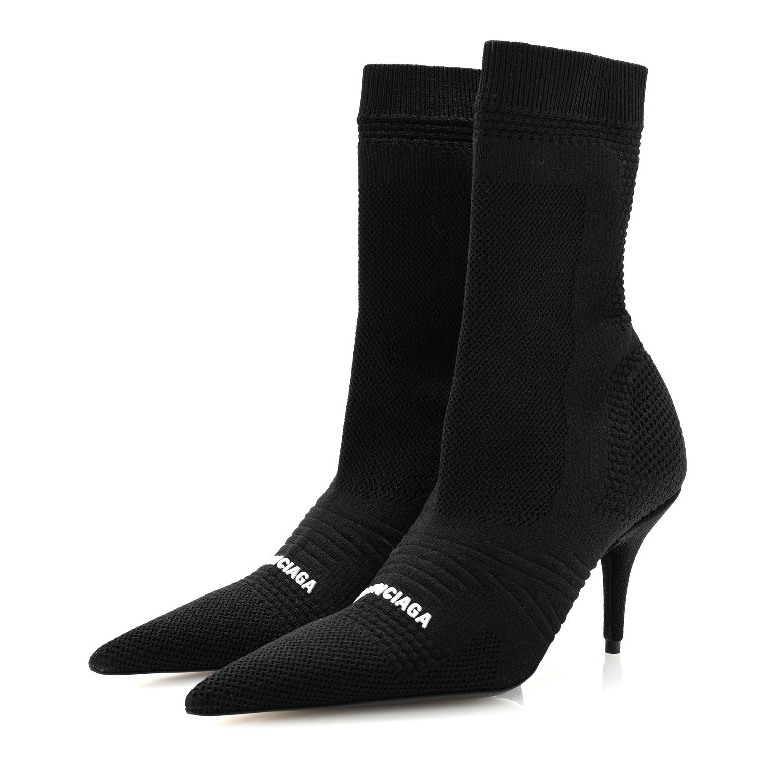 Balenciaga Textured Recycled Knit Logo Extreme Pointed Toe Knife 2.0 Booties 36 Black 4 of 8
