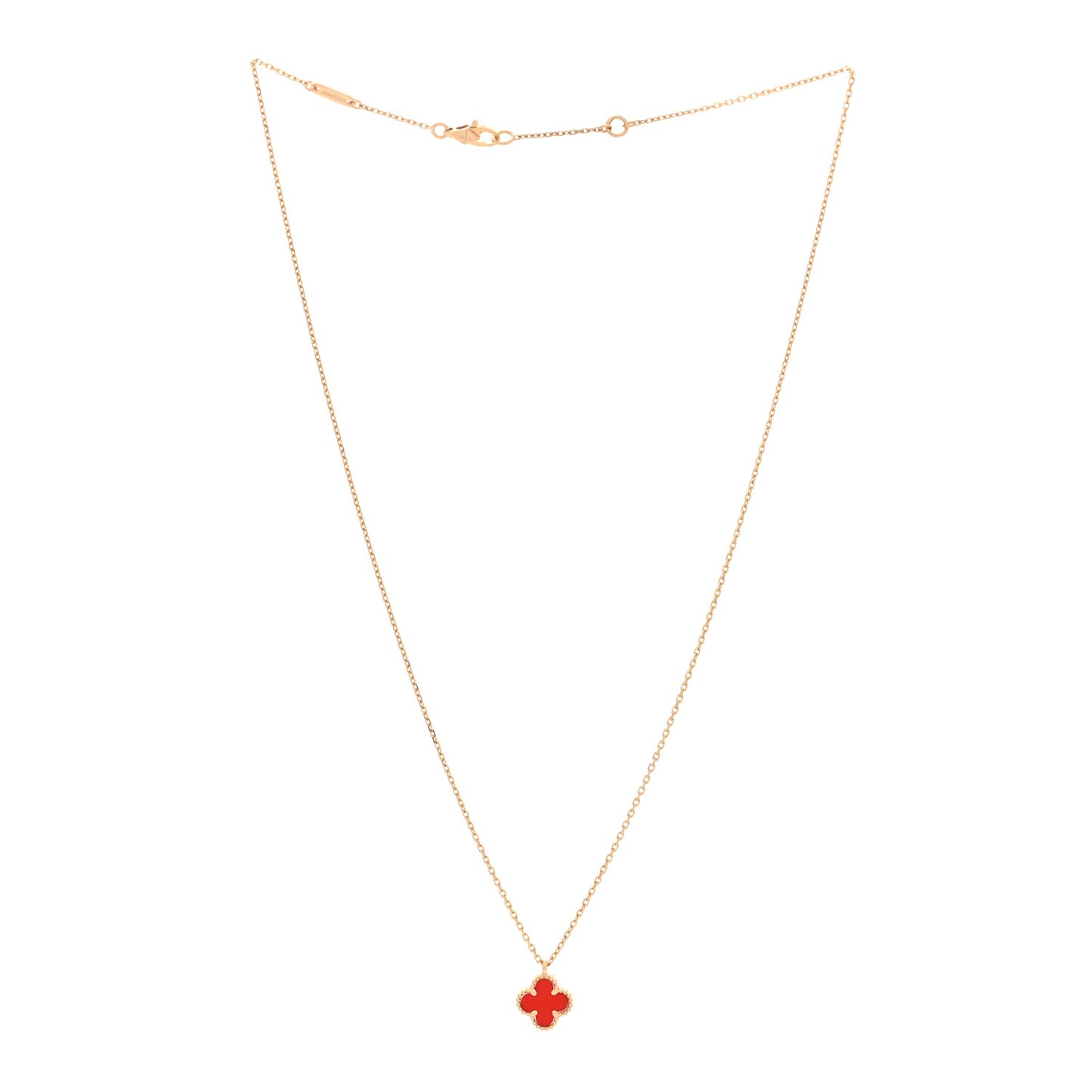 18K Rose Gold Carnelian Sweet Alhambra Pendant Necklace