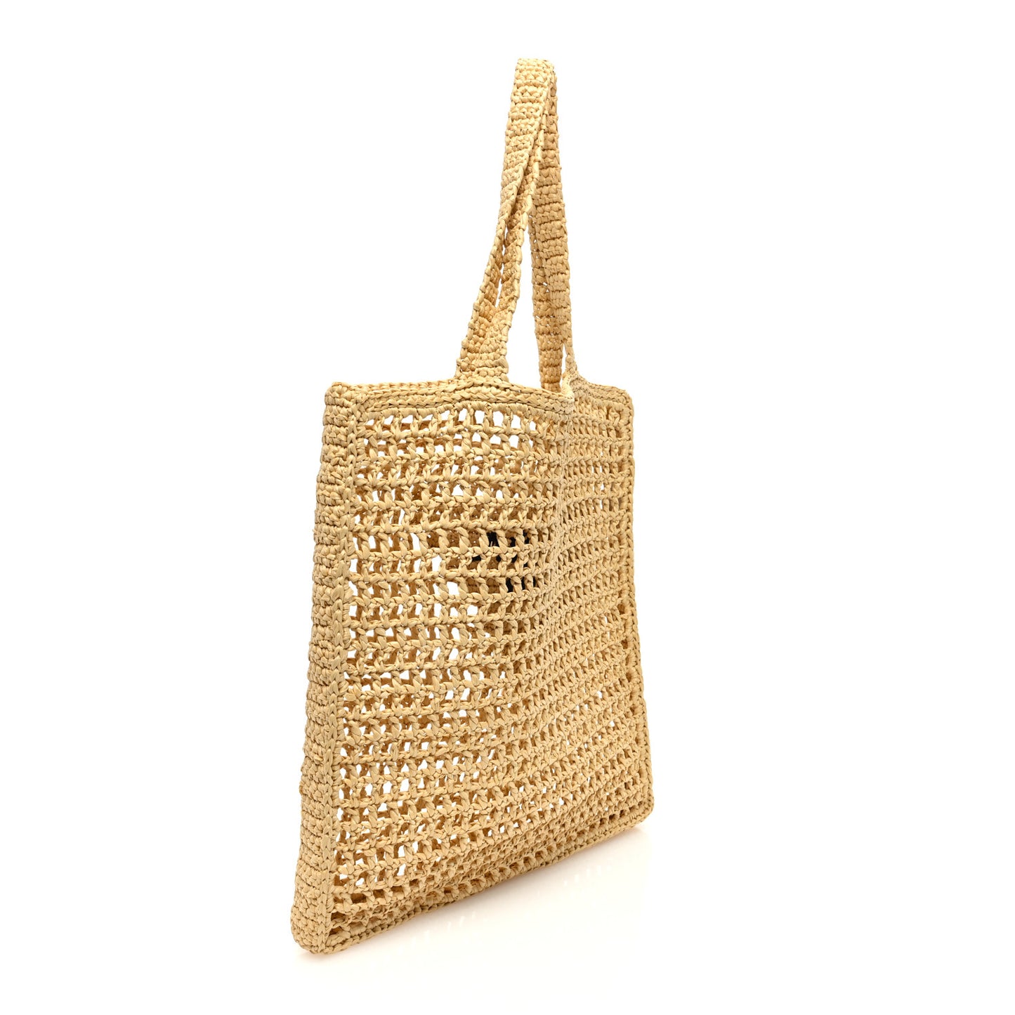 Yarn Raffia Effect Crochet Logo Embroidered Tote Bag Naturale
