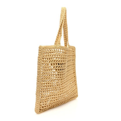 Prada Yarn Raffia Effect Crochet Logo Embroidered Tote Bag Naturale 3 of 9