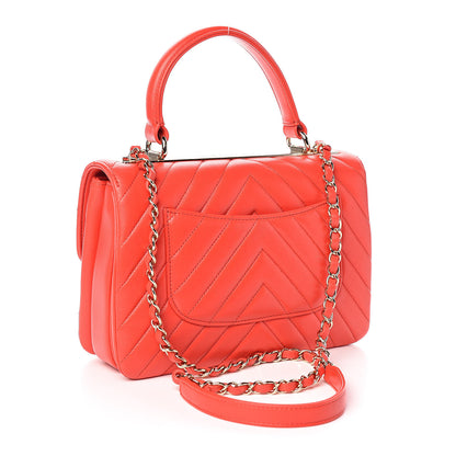 Chanel Lambskin Chevron Quilted Small Trendy CC Dual Handle Flap Bag Red 3 of 10