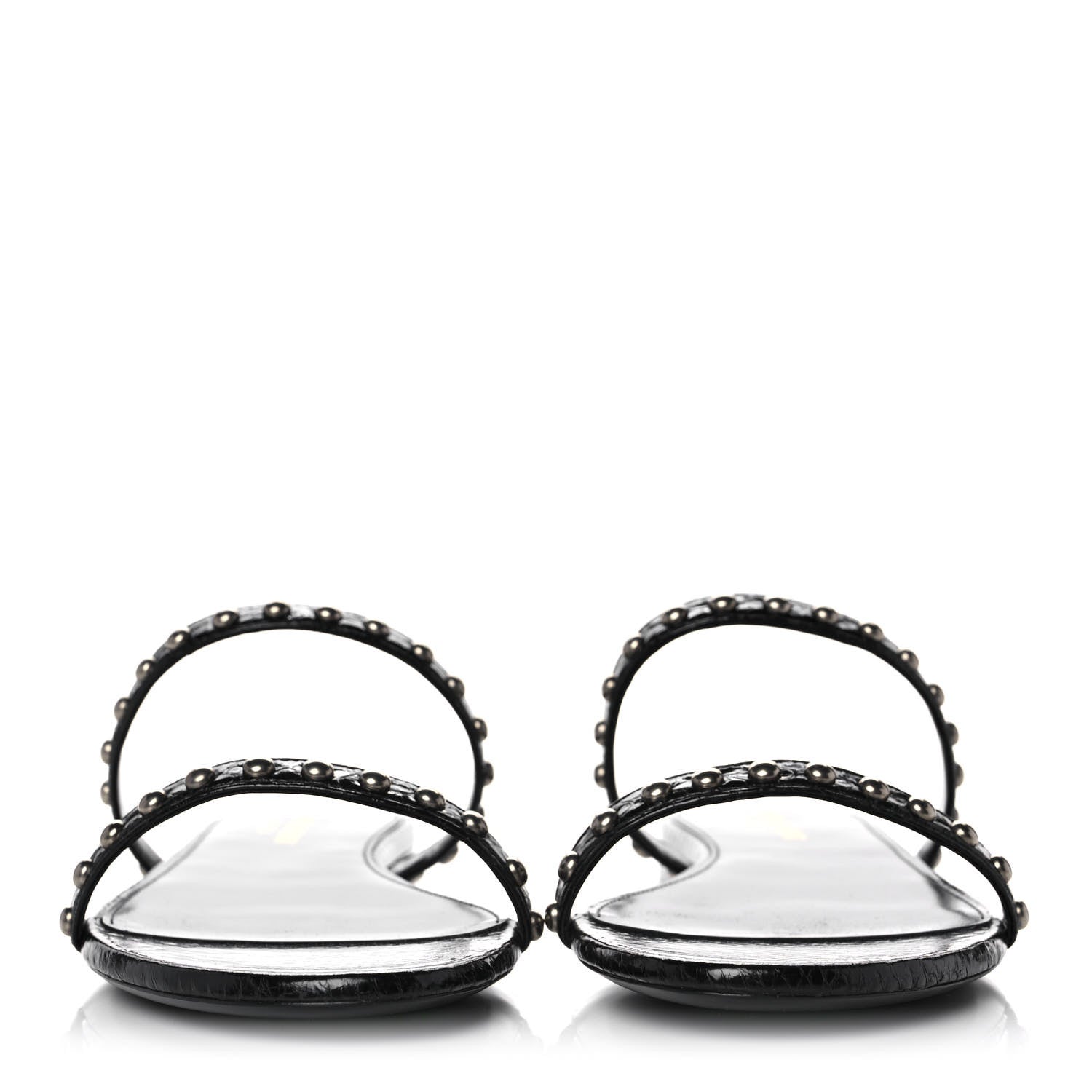 Saint Laurent Snakeskin Embossed Studded Gia Sandals 40 Black 2 of 8