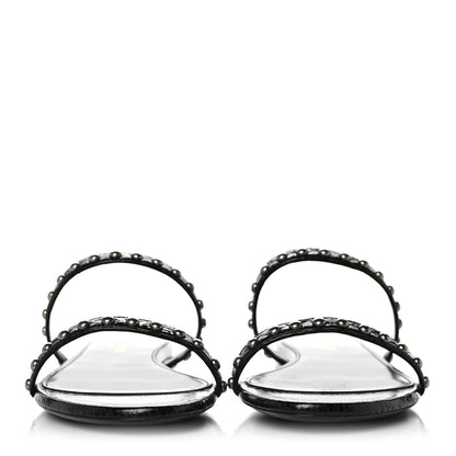 Saint Laurent Snakeskin Embossed Studded Gia Sandals 40 Black 2 of 8