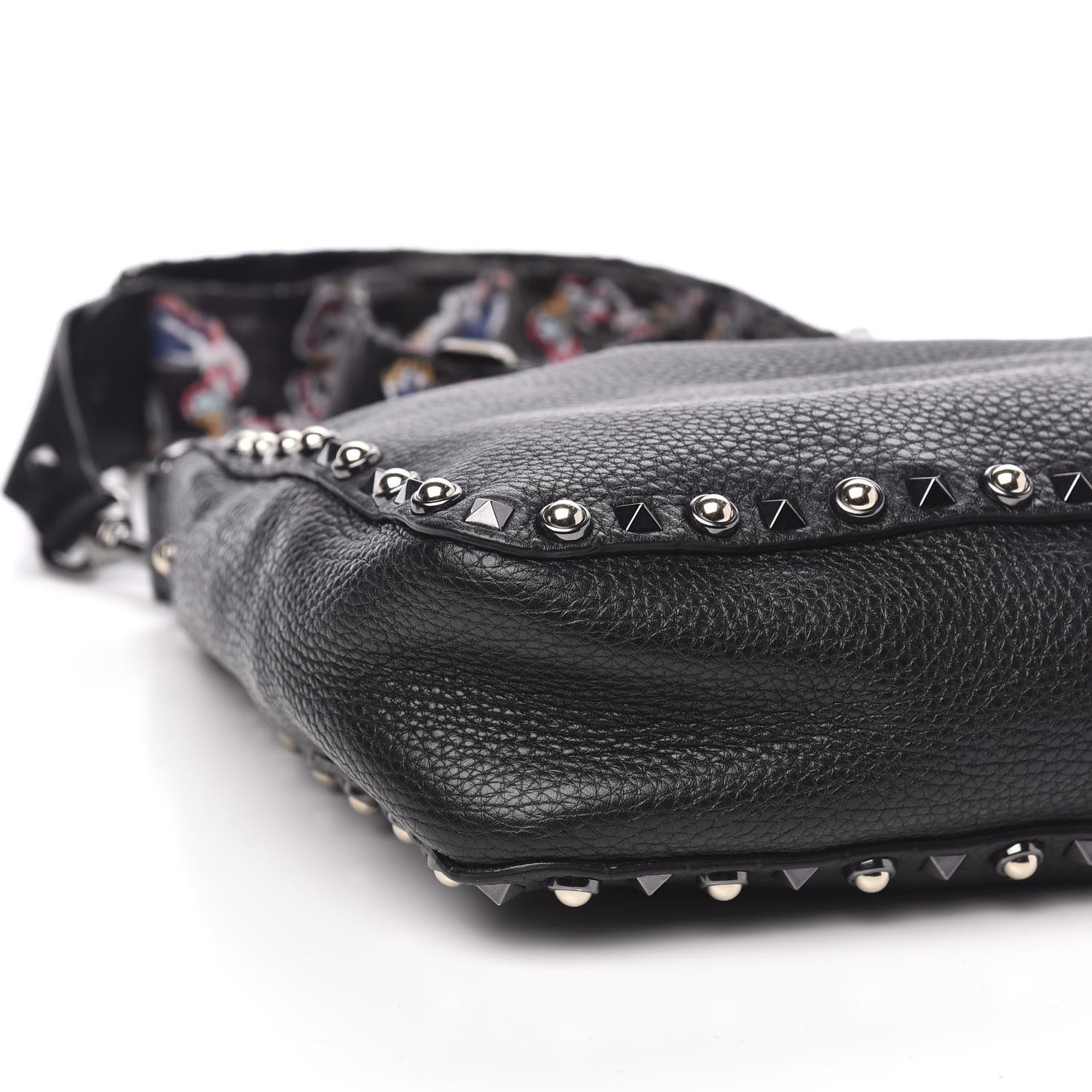 Valentino Garavani Pebbled Calfskin Butterfly Small Guitar Strap Rockstud Rolling Flip-Lock Messenger Bag Black 7 of 9
