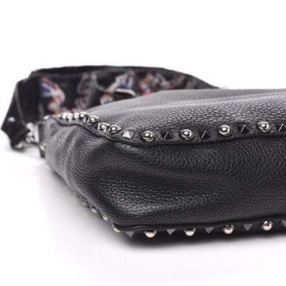 Valentino Garavani Pebbled Calfskin Butterfly Small Guitar Strap Rockstud Rolling Flip-Lock Messenger Bag Black 7 of 9