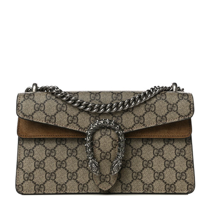 Gucci GG Supreme Monogram Suede Crystal Small Dionysus Shoulder Bag Beige Ebony Taupe 1 of 14