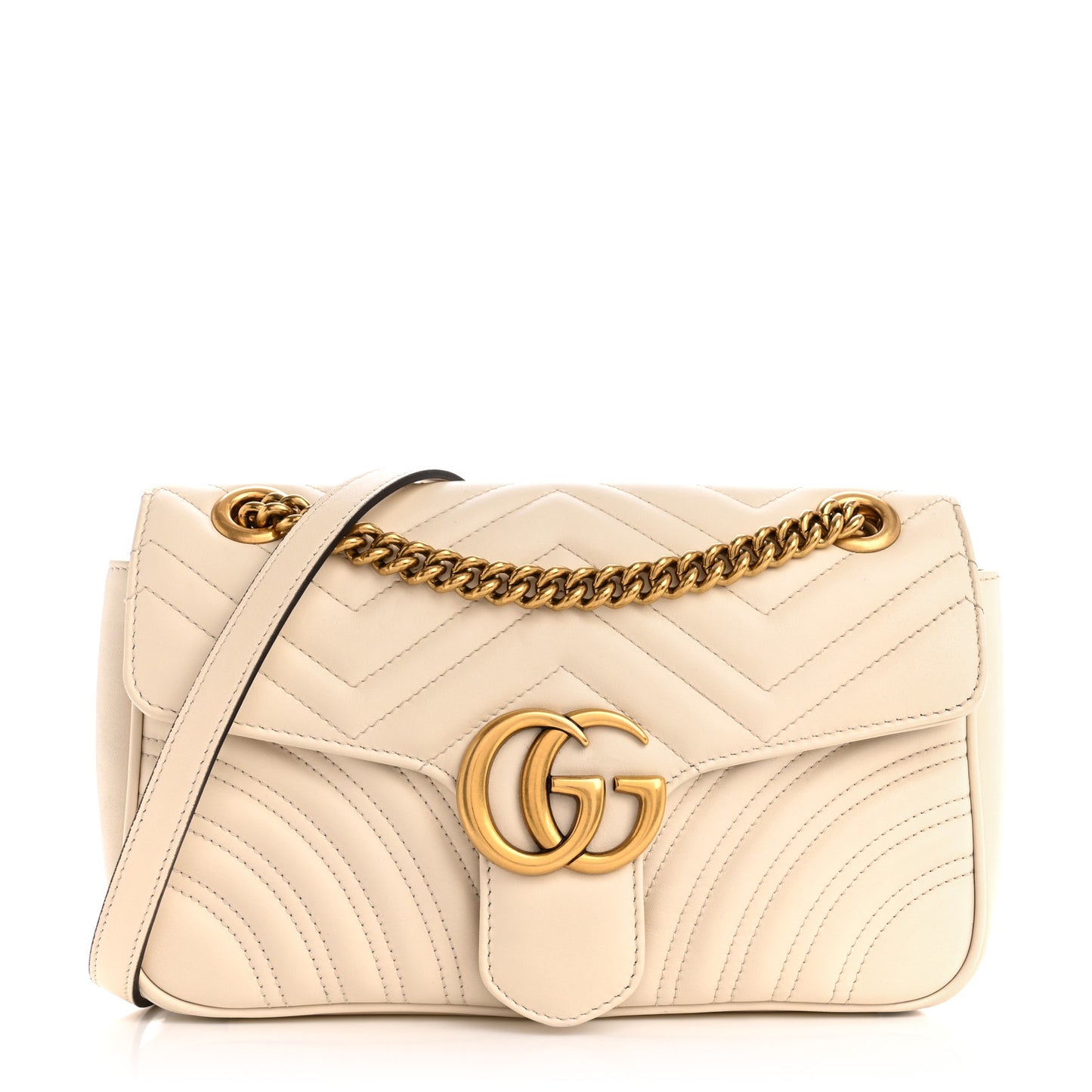 Calfskin Matelasse Small GG Marmont Shoulder Bag White