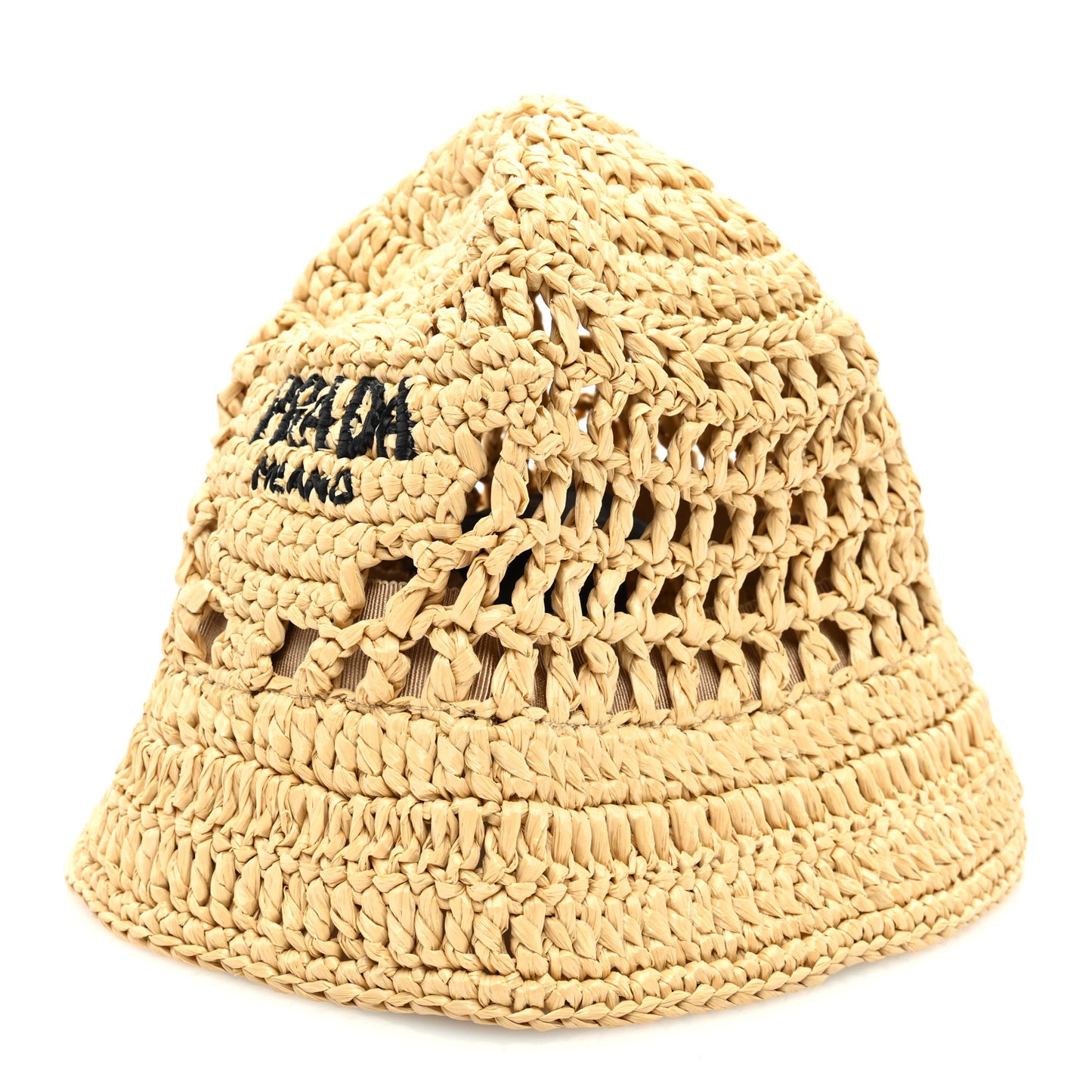 Yarn Raffia Effect Crochet Logo Embroidered Womens Bucket Hat M Naturale