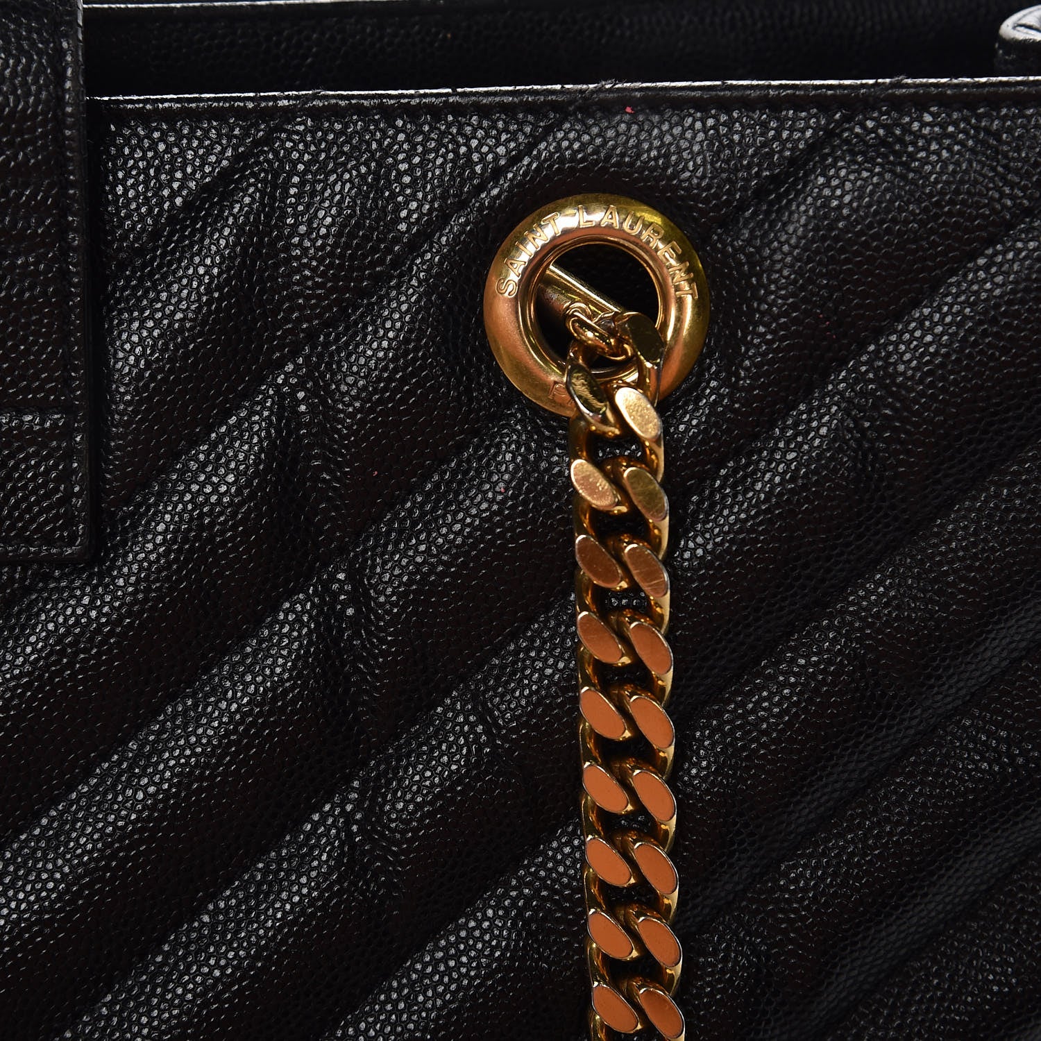 Saint Laurent Grain De Poudre Matelasse Chevron Monogram Shopping Bag Black 13 of 16
