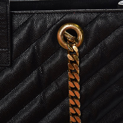 Saint Laurent Grain De Poudre Matelasse Chevron Monogram Shopping Bag Black 13 of 16