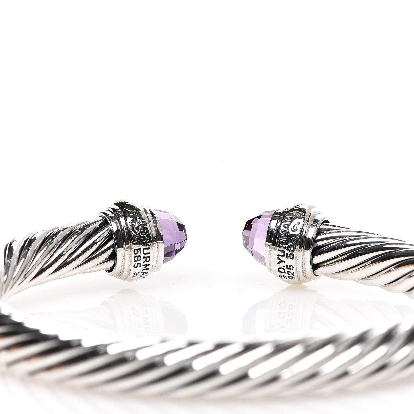 Sterling Silver 14K Yellow Gold Amethyst 7mm Cable Classics Bracelet