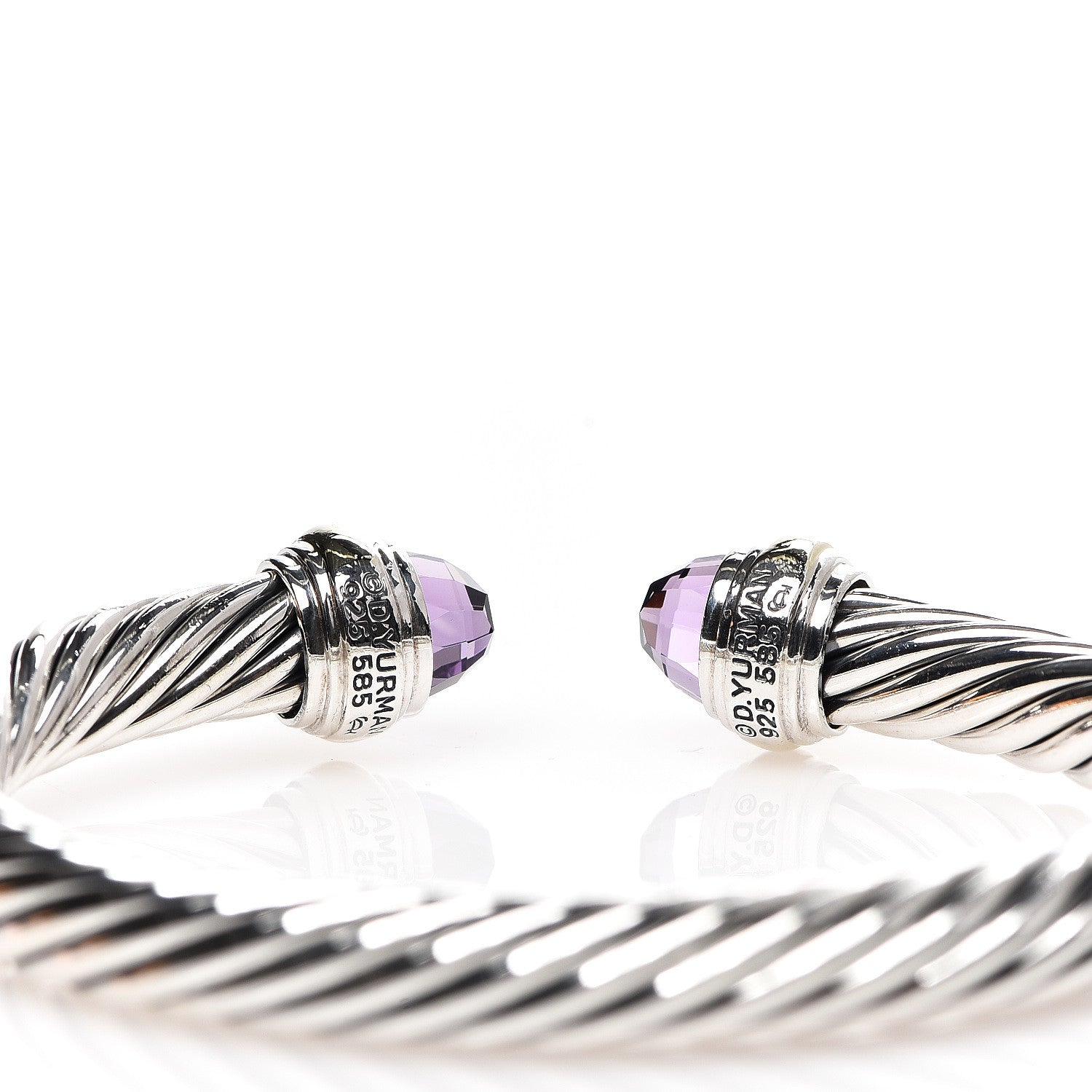 David Yurman Sterling Silver 14K Yellow Gold Amethyst 7mm Cable Classics Bracelet 3 of 3