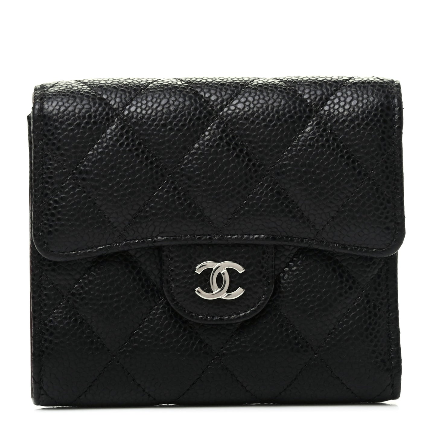 Caviar Quilted Compact Flap Wallet Black