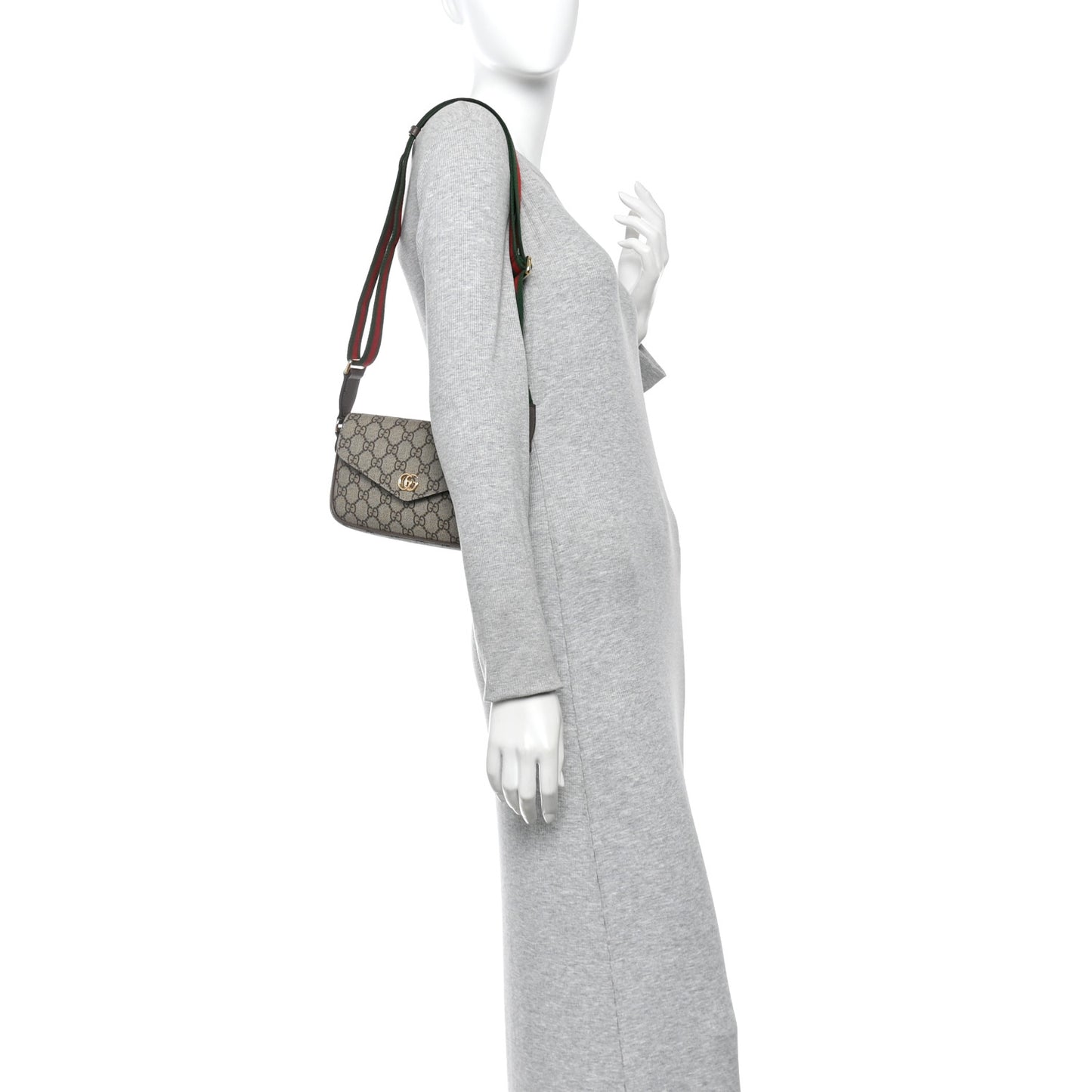 GG Supreme Monogram Textured Dollar Calfskin Web Mini Ophidia Envelope Shoulder Bag Beige Ebony New Acero