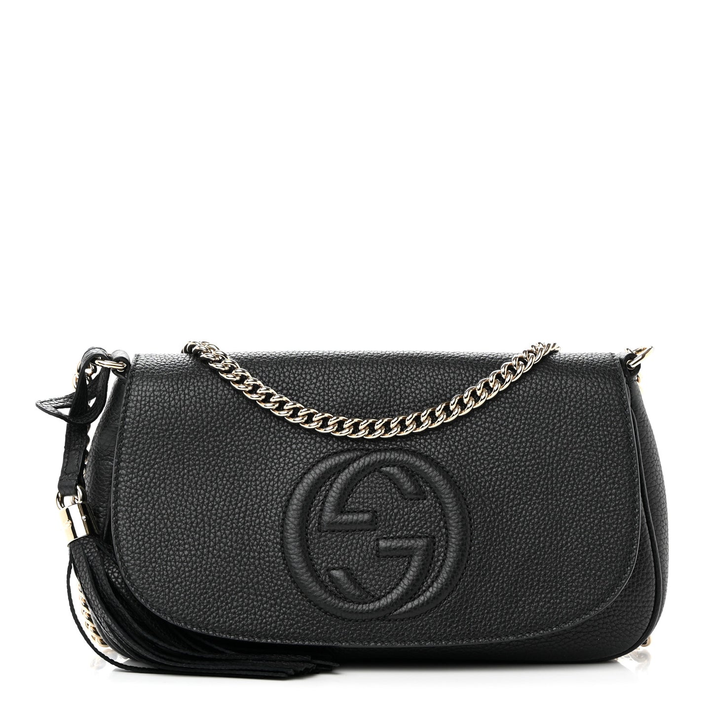 Pebbled Calfskin Medium Soho Flap Crossbody Black