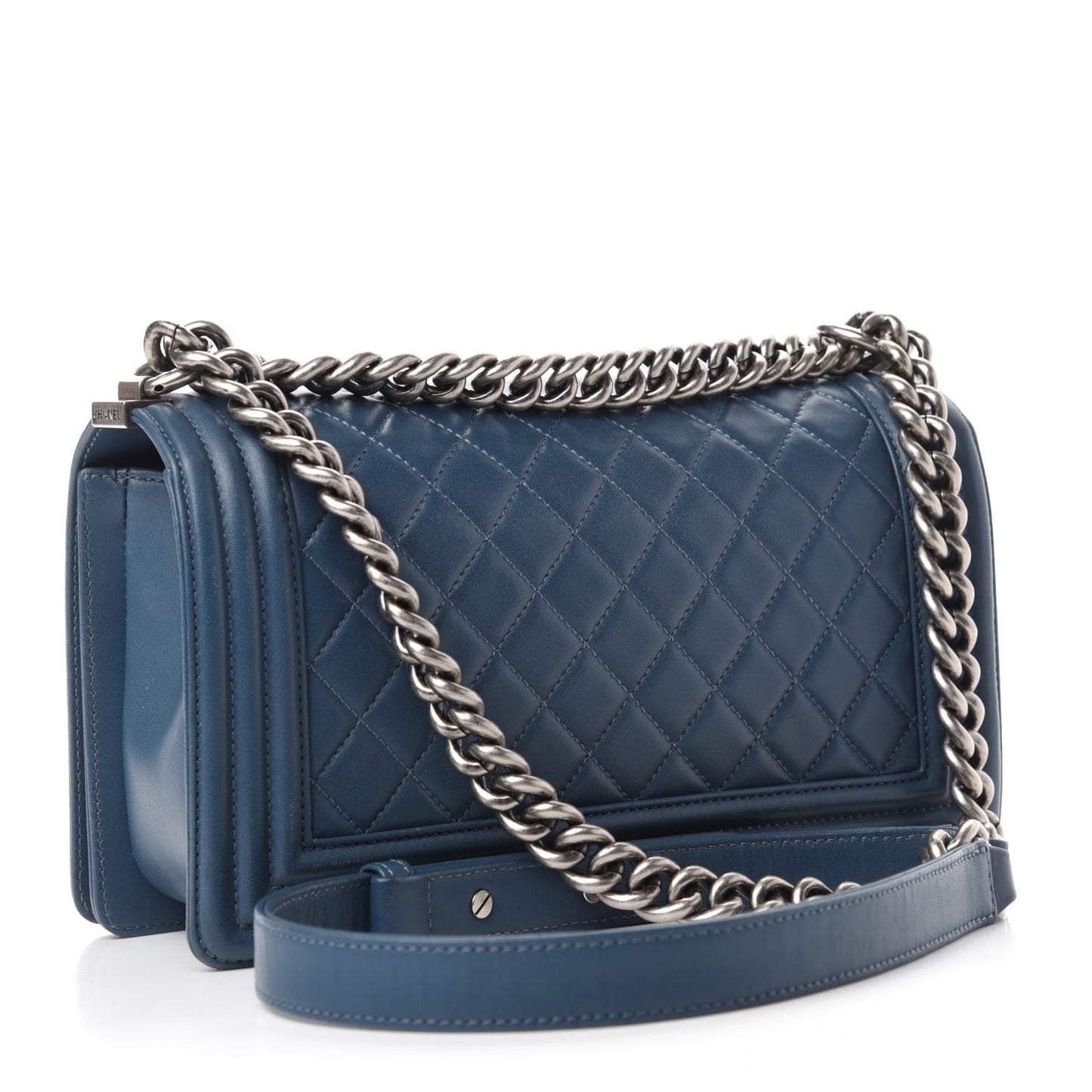 Lambskin Quilted Medium Boy Flap Blue