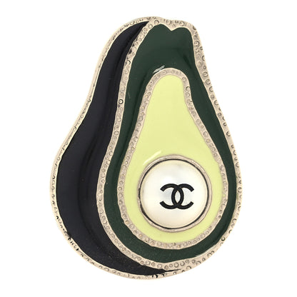 Chanel Resin Pearl CC Avocado Brooch Green Light Gold 1 of 5