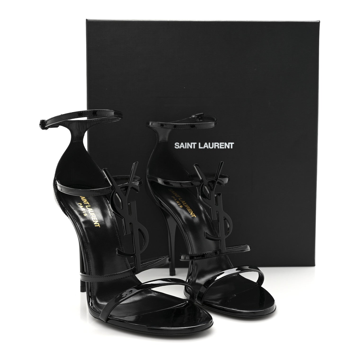 Saint Laurent Patent Cassandra 100 Ankle Strap Sandals 39.5 Black 10 of 10