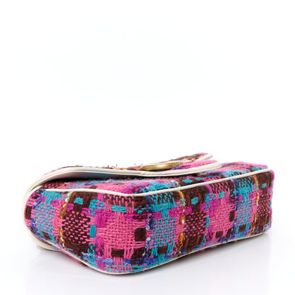 Gucci Tweed Calfskin Spicy Check Small GG Marmont Shoulder Bag Pink Multicolor Mystic White 4 of 10