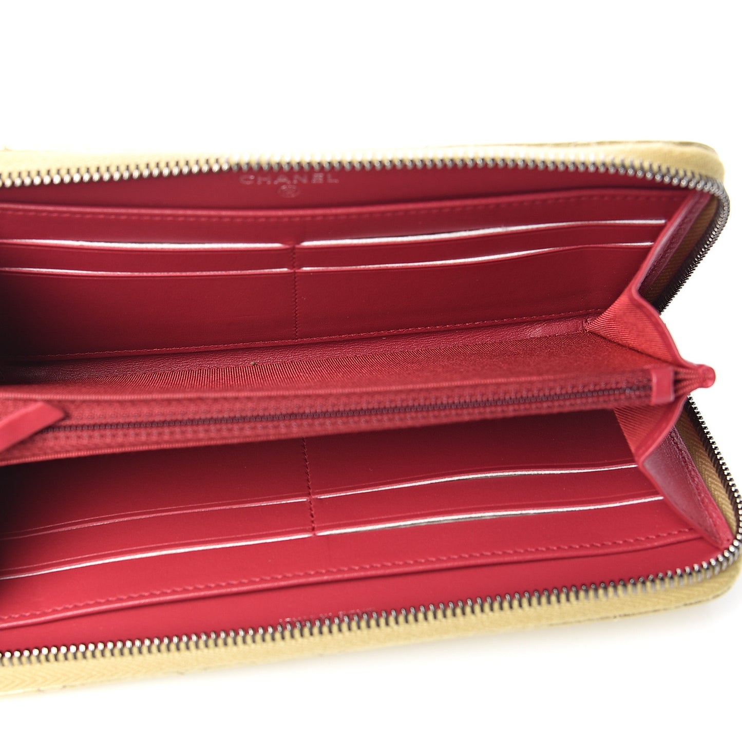 Metallic Aged Calfskin Quilted Large Gabrielle Zip Around Wallet Gold